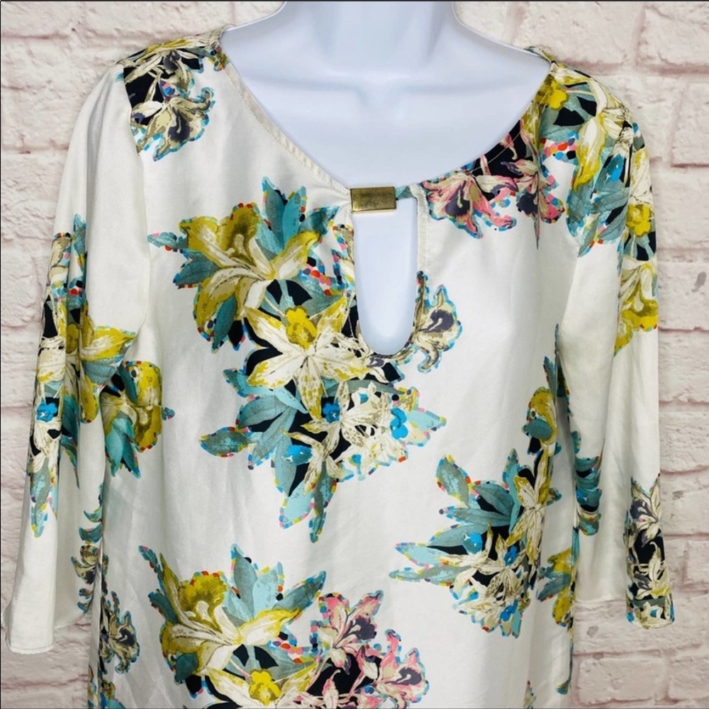 ZARA Color Block Floral 3/4 Sleeve Sheath Dress - Picture 4 of 5